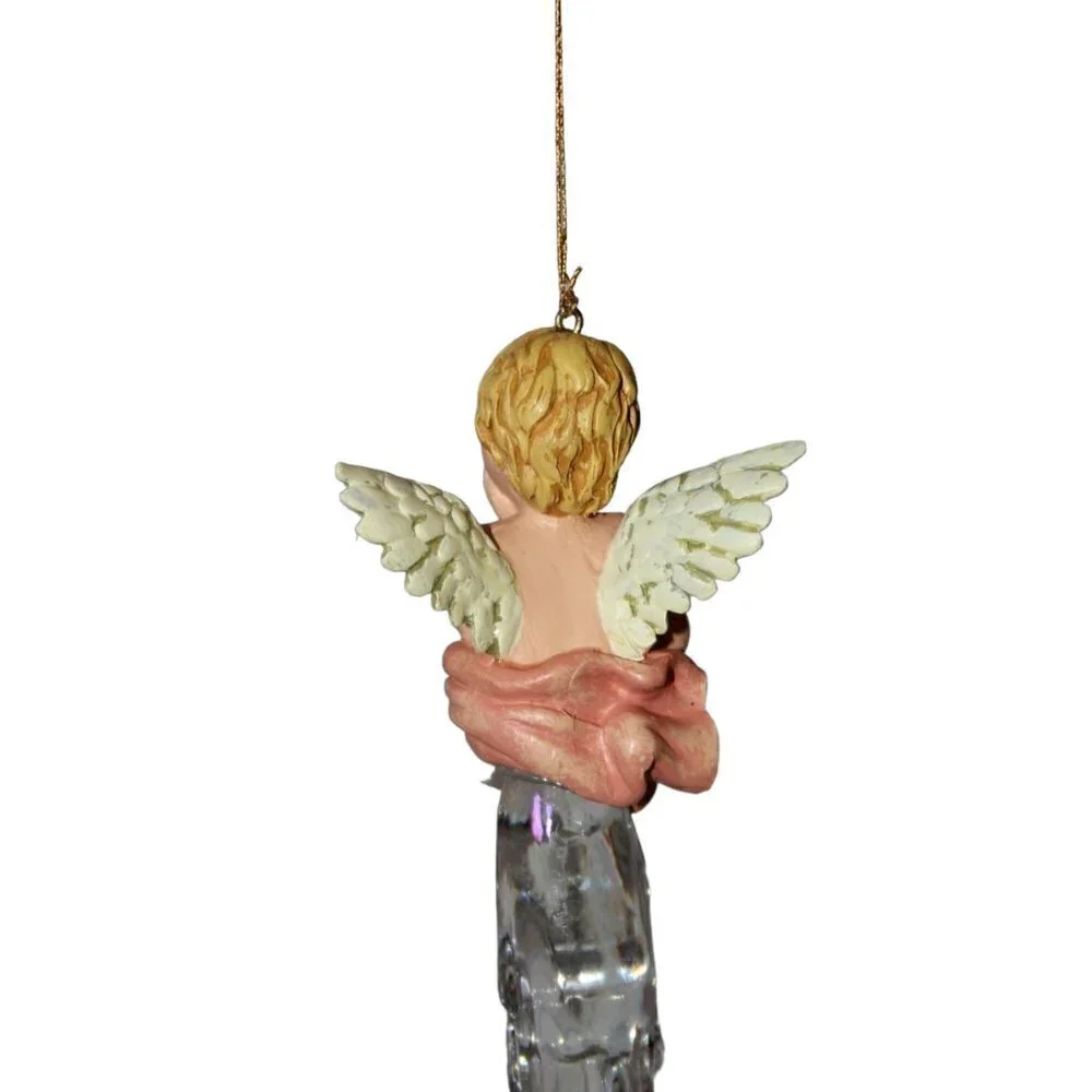 Vintage Icicle Angel tree ornament hand painted putty cherub holiday decoration
